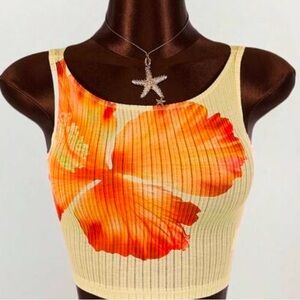 Orange Floral Ribbed Women's Top